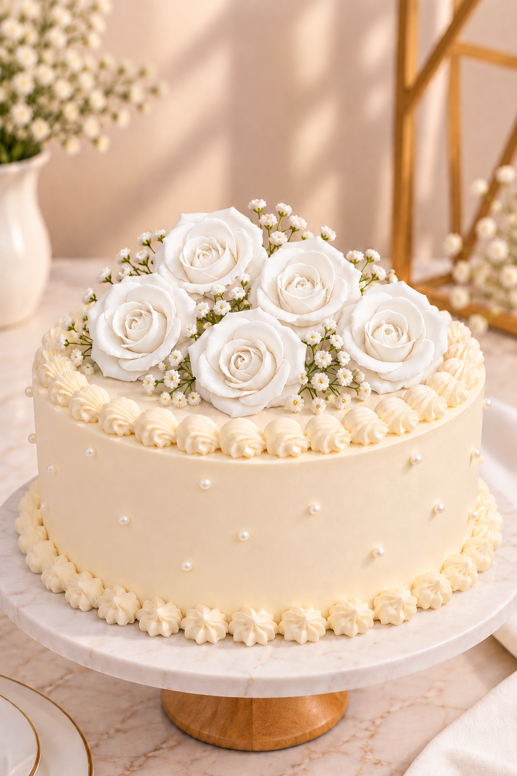 White Rose Foam Flower For Cake Decoration Pack of 10