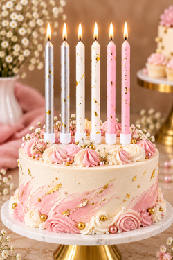 Silver, White and Pink Gold Foil Candles Set Pack of 6