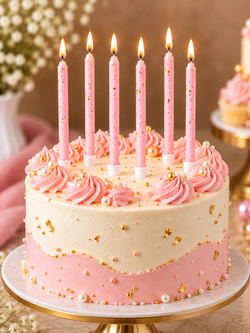 Pink With Gold  Foil Candles Set Pack of 6