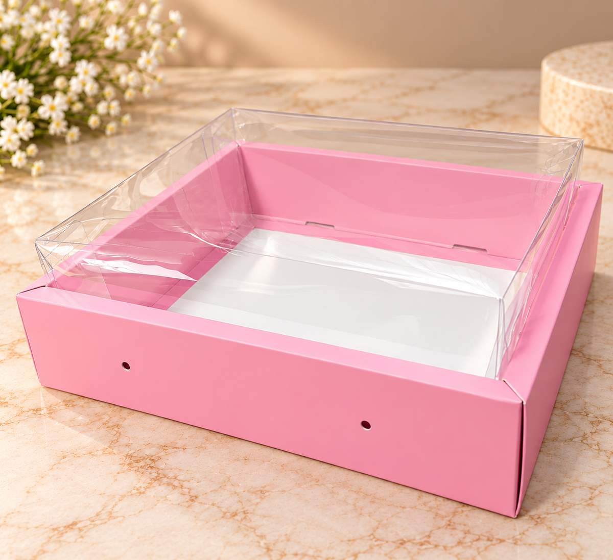 Pink Hamper Box with Transparent PVC Lid Size- 10*8 Inch Pack Of 5