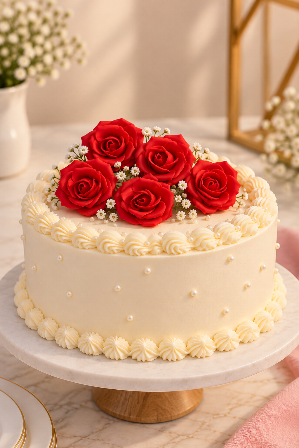 Red Rose Foam Flower For Cake Decoration Pack of 5