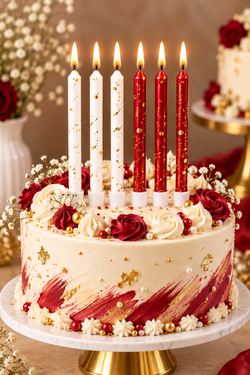 White and Red Gold Foil Candles Set Pack of 6