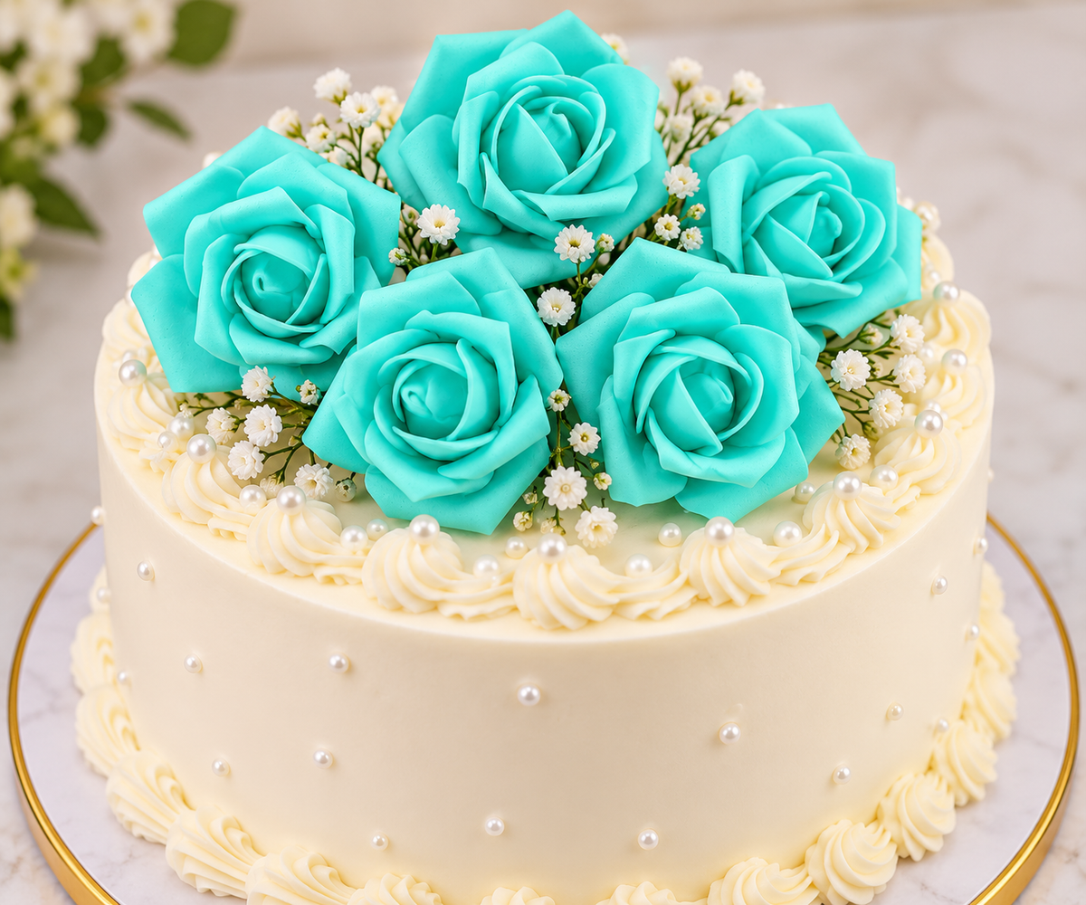 Turquoise Rose Foam Flower For Cake Decoration Pack of 10