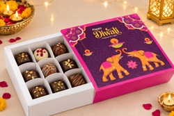 Happy Diwali elephant printed 9 cavity chocolate box PACK OF 10 (size-6x6x1.5 inch)