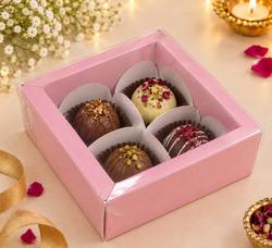 4 cavity chocolate box with transparent lid  pink color PACK OF 10 (size-4.2x4.2x1.5 inch)