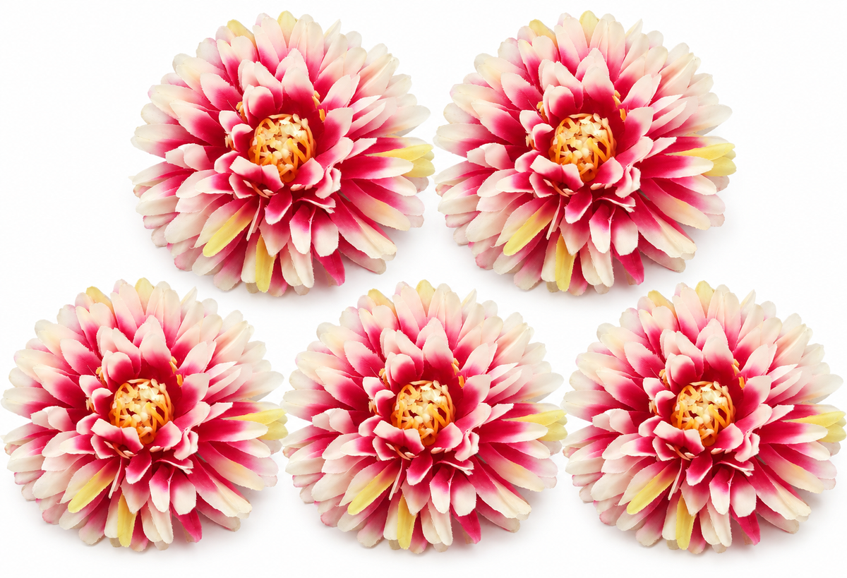 Artificial Pink and White Dalia Flowers Pack of 5