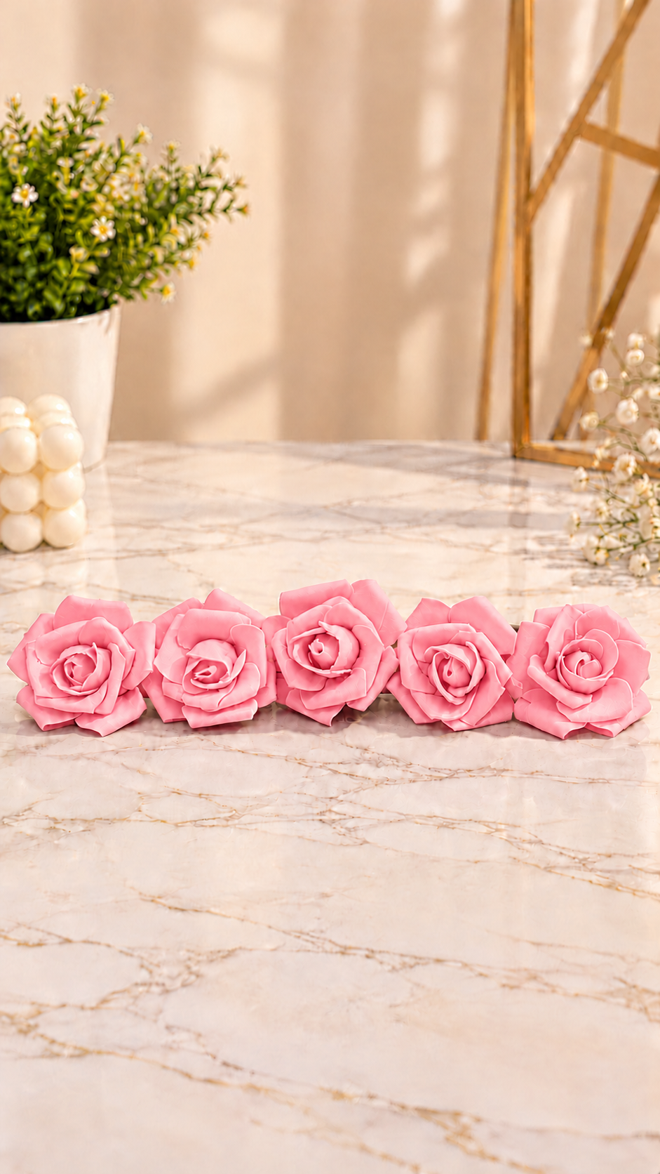 Pink Rose Foam Flower For Cake Decoration Pack of 10