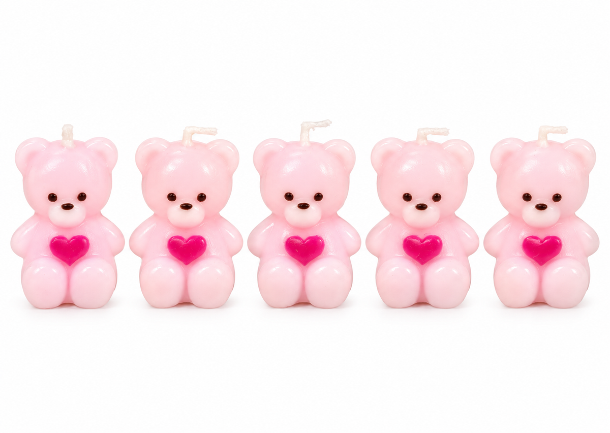 Pink Teddy Bear Candle Pack of 5