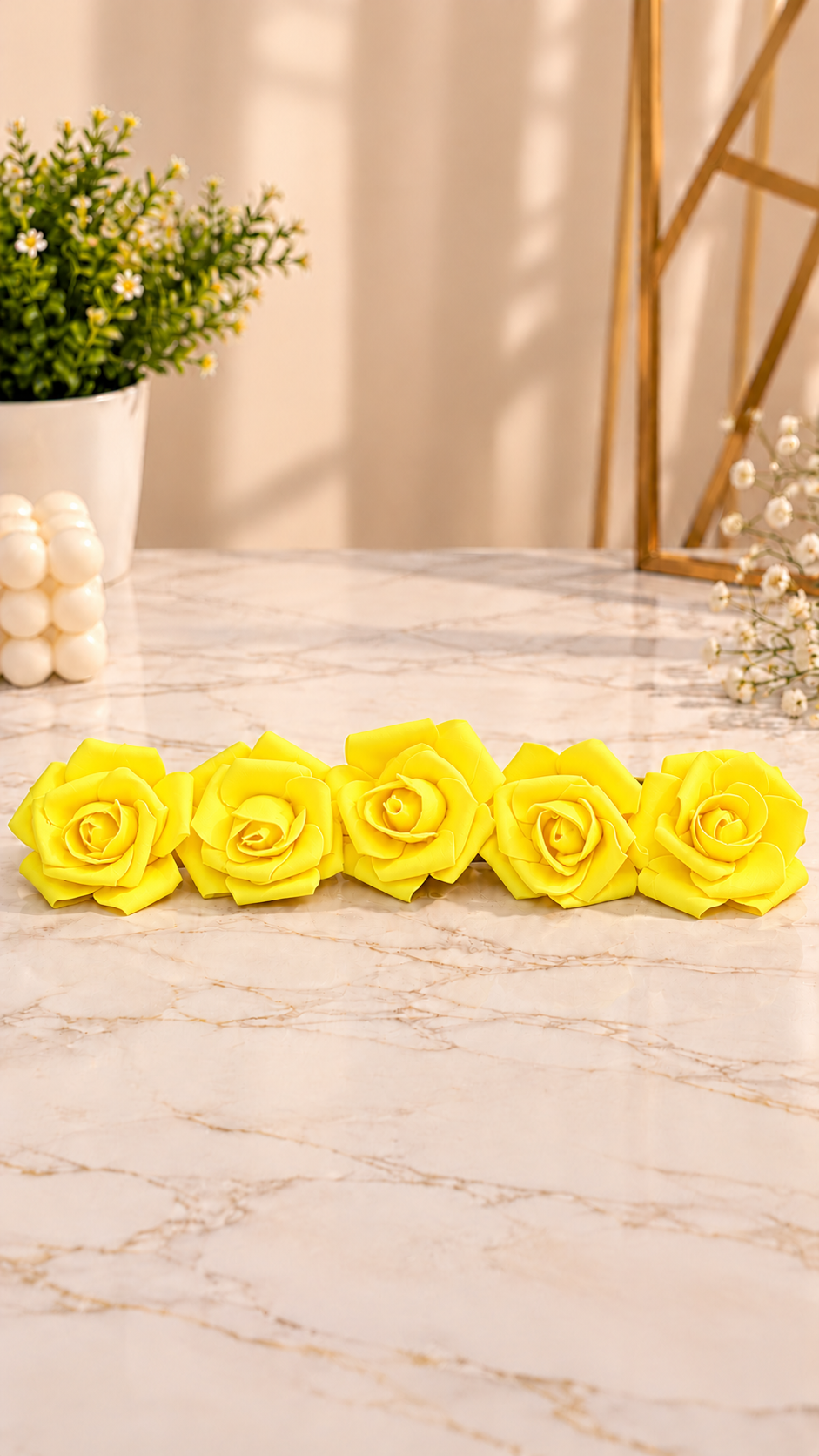 Lemon Yellow Rose Foam Flower For Cake Decoration Pack of 5
