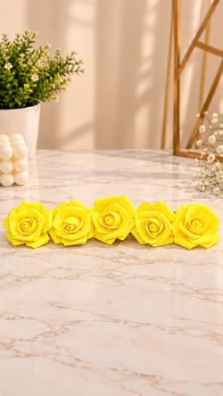 Lemon Yellow Rose Foam Flower For Cake Decoration Pack of 5