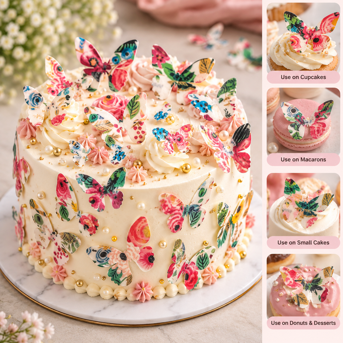 Floral Butterfly Edible Wafer