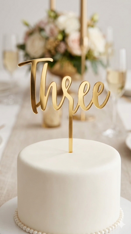 Three Mirror Gold Acrylic Cake Topper 5 Inch