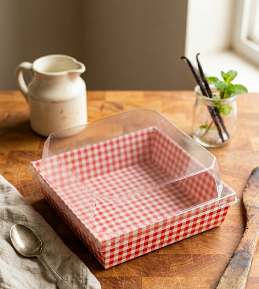 Red Loaf mould with lid bake and serve mould Square  Size-4.9x4.5x1.5 inch