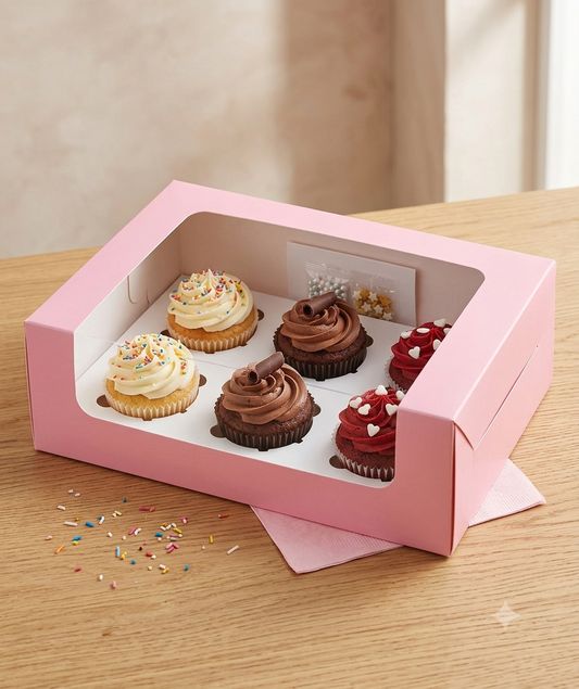 6 cavity cupcake box Pink (size - 10X7X3.5)