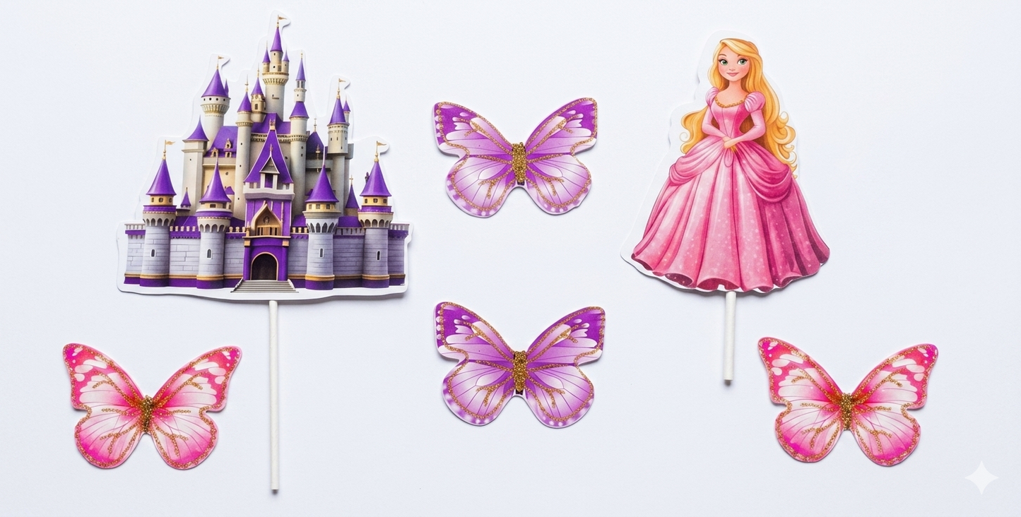 Princess Castle & Doll Cake Topper Set (Random Butterfly)