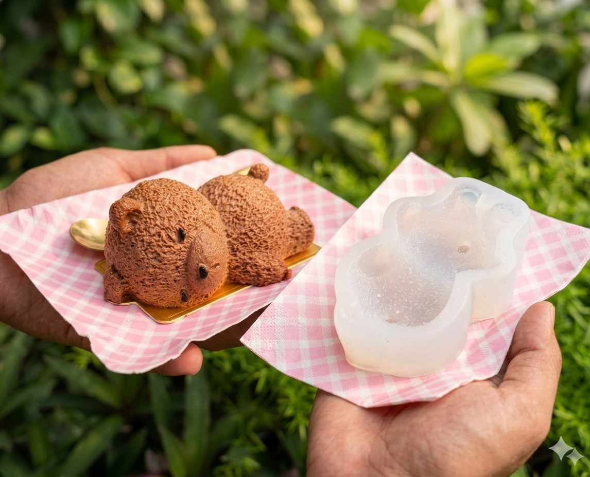 3D sleeping Teddy Bear mould Size -4.5x2.5 inch  (use for Chocolate mousse )