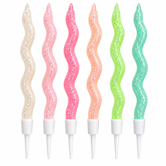 Colourfull Glitter twisty Candle Pack of 6