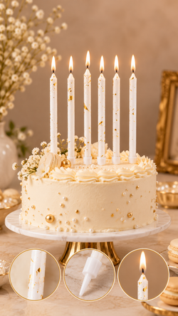 White Gold Foil Candles Set  Pack of 6