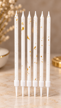 White Gold Foil Candles Set  Pack of 6