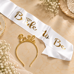Golden Bride Headband And Bride To Be Sash Set for Bachelorette Party , Bridal Shower