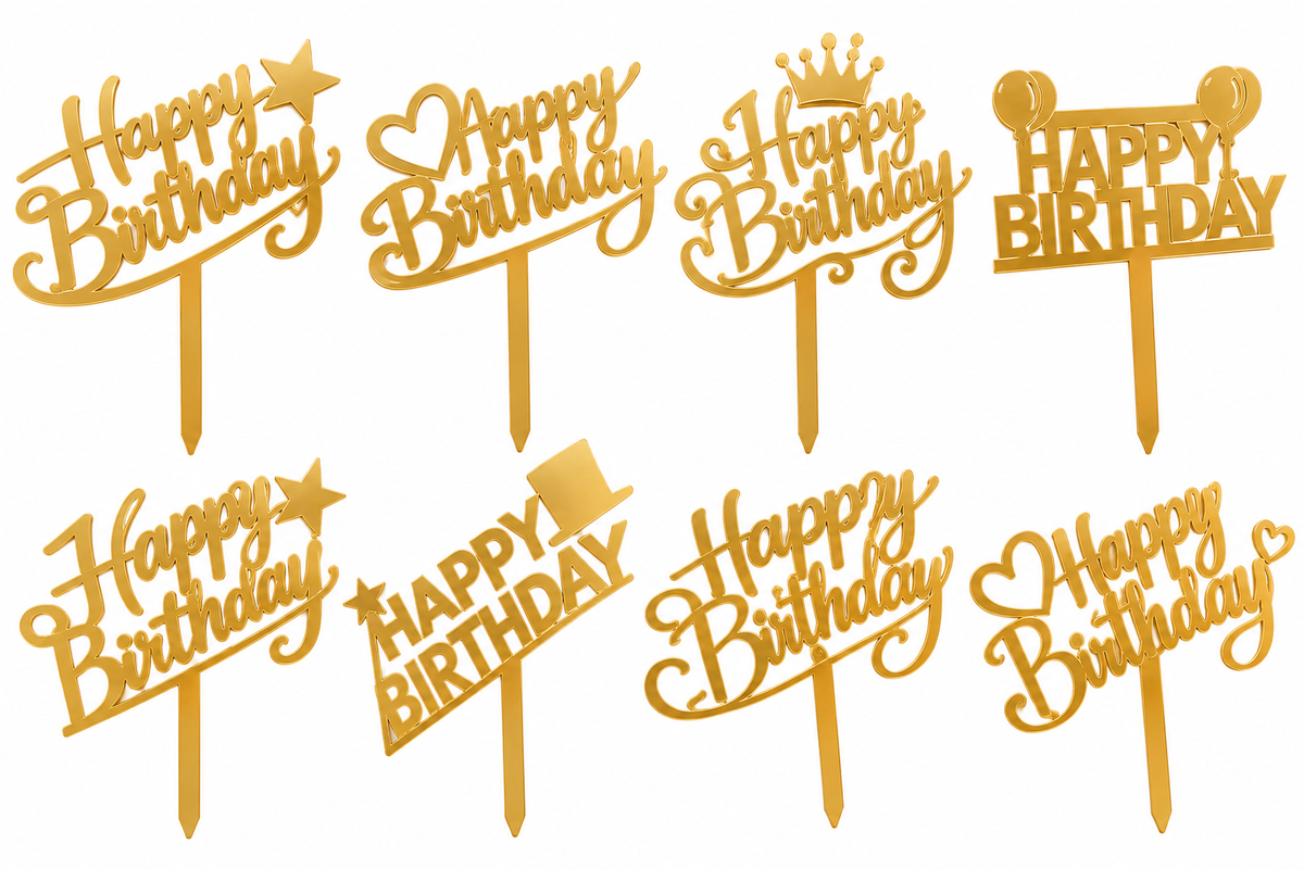 4 inch Happy Birthday Topper Pack Of 1 (Random Design)