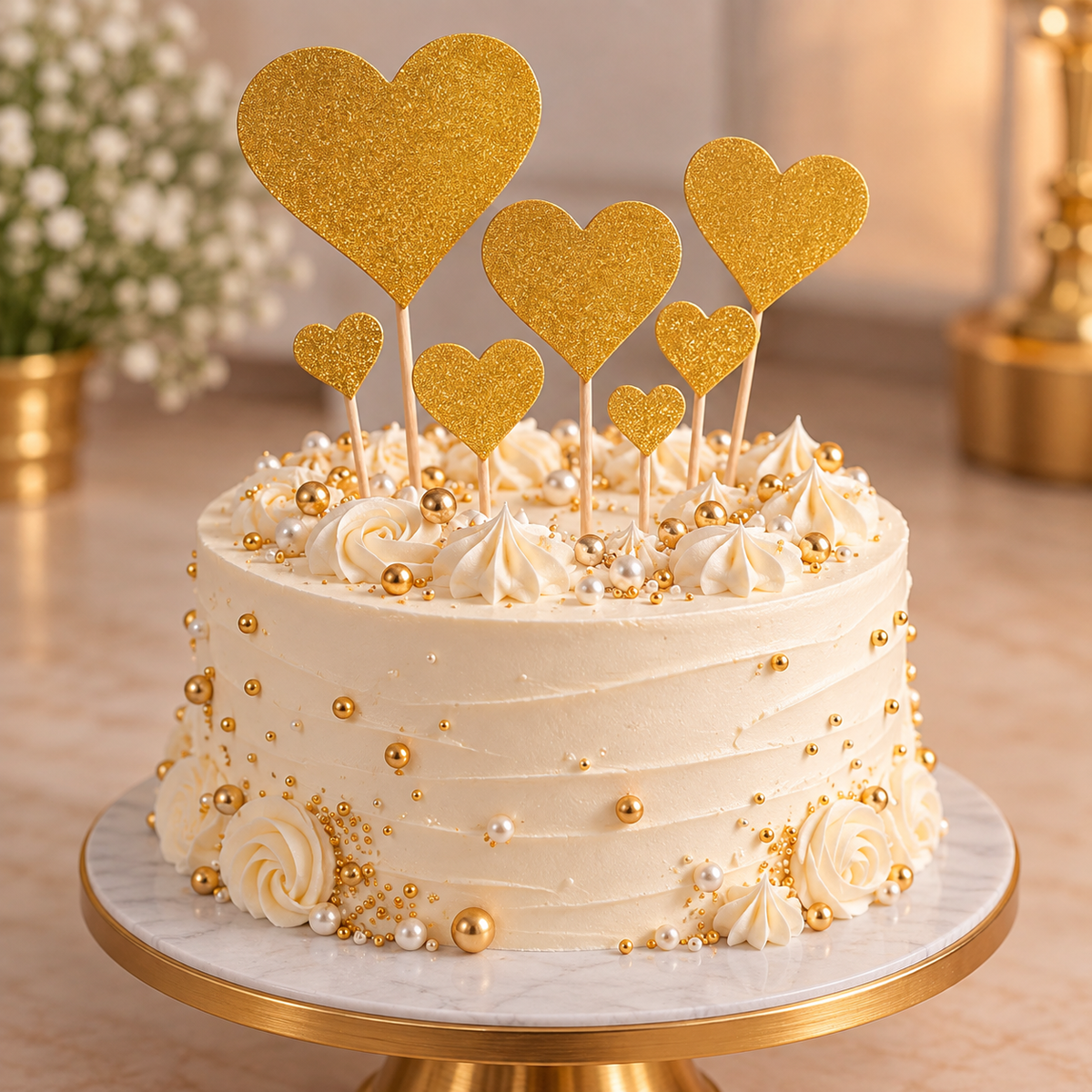 Golden Glitter Heart Cake Topper Set For Cake Decoration