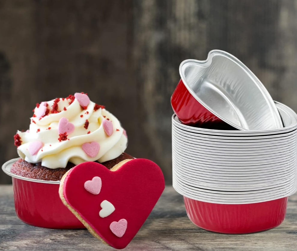 Aluminium foil Mini Heart Shaped Cake Pans with Lids pack of 10