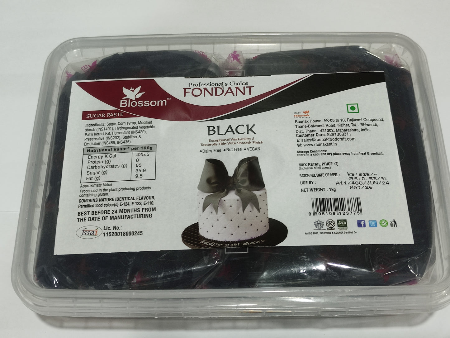 BLOSSOM Black Sugar Paste/Fondant for Cake Decorating, 1Kg