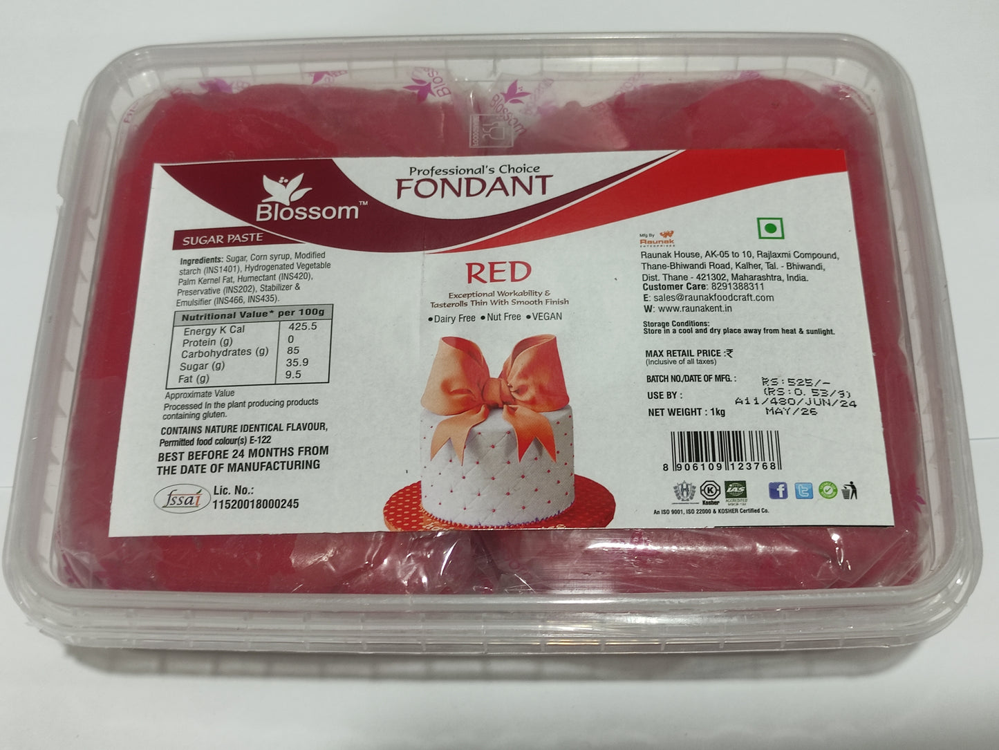 BLOSSOM RED Sugar Paste/Fondant for Cake Decorating, 1Kg