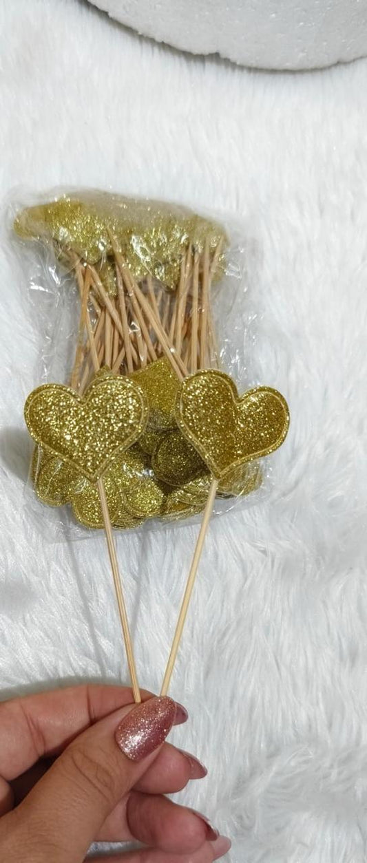 Golden glitter heart topper.    pack of 10