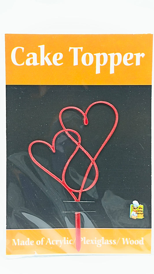 Red Double Heart Cake Topper Pack Of 1