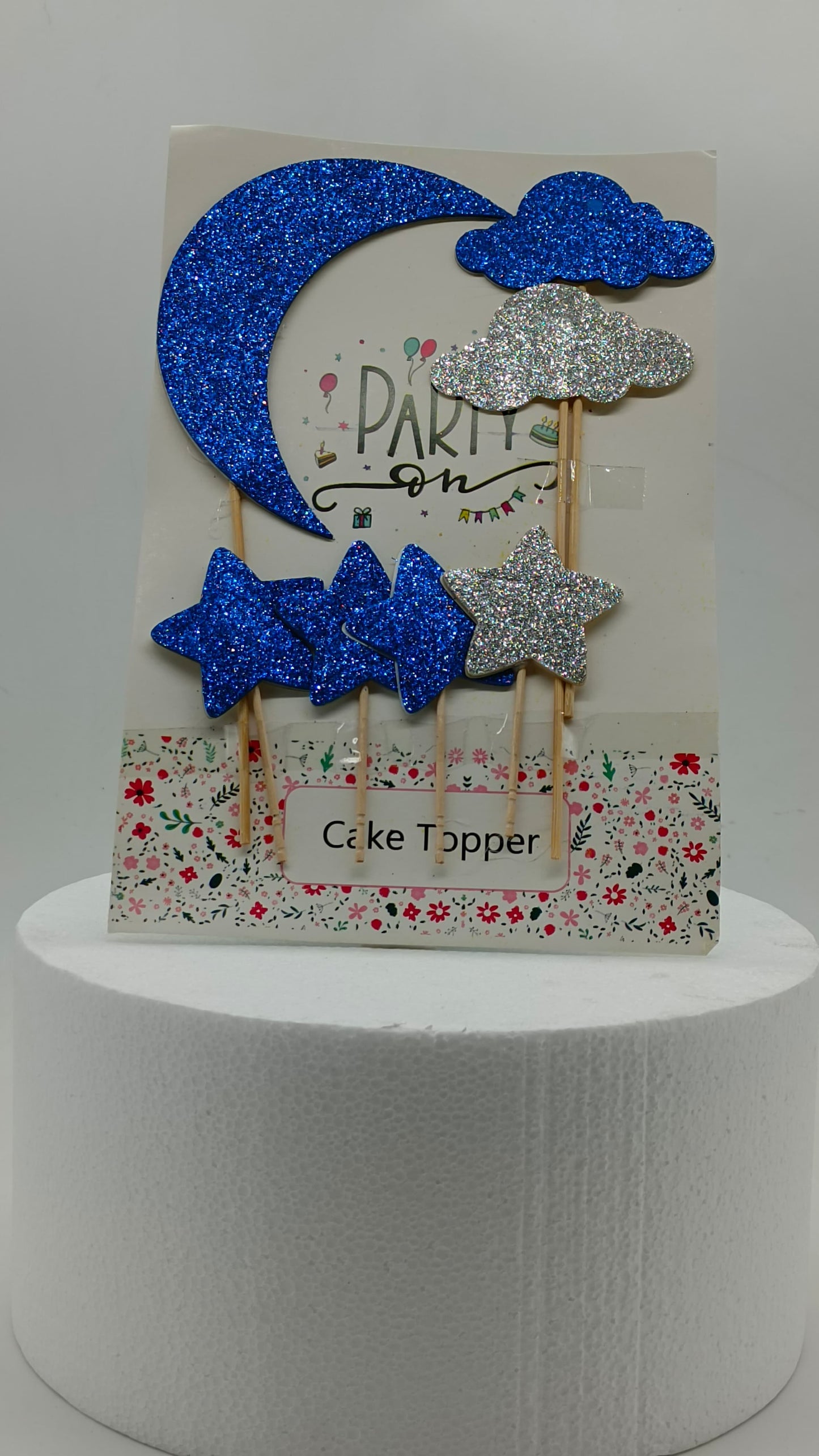 Glitter Royal blue moon and stars Cake Topper
