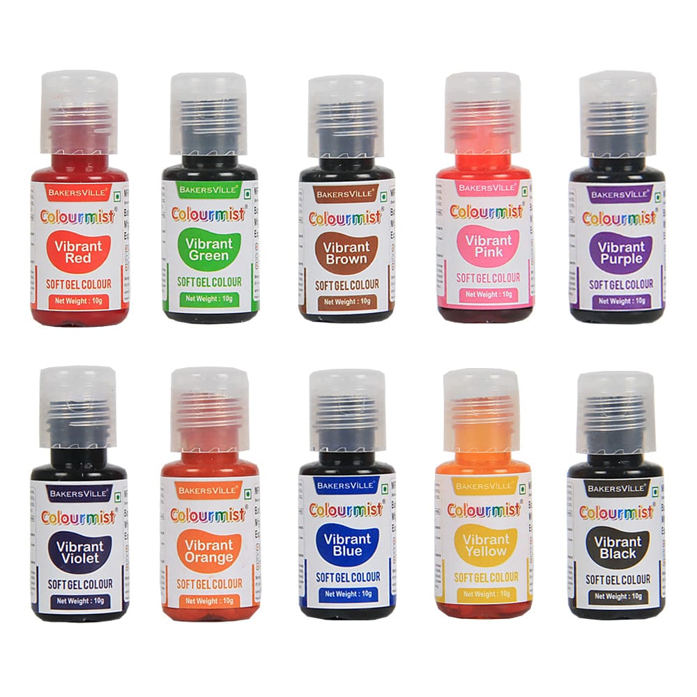 Bakersville Colourmist Soft Gel Colours 10 gm Pack Of 10 (30425)