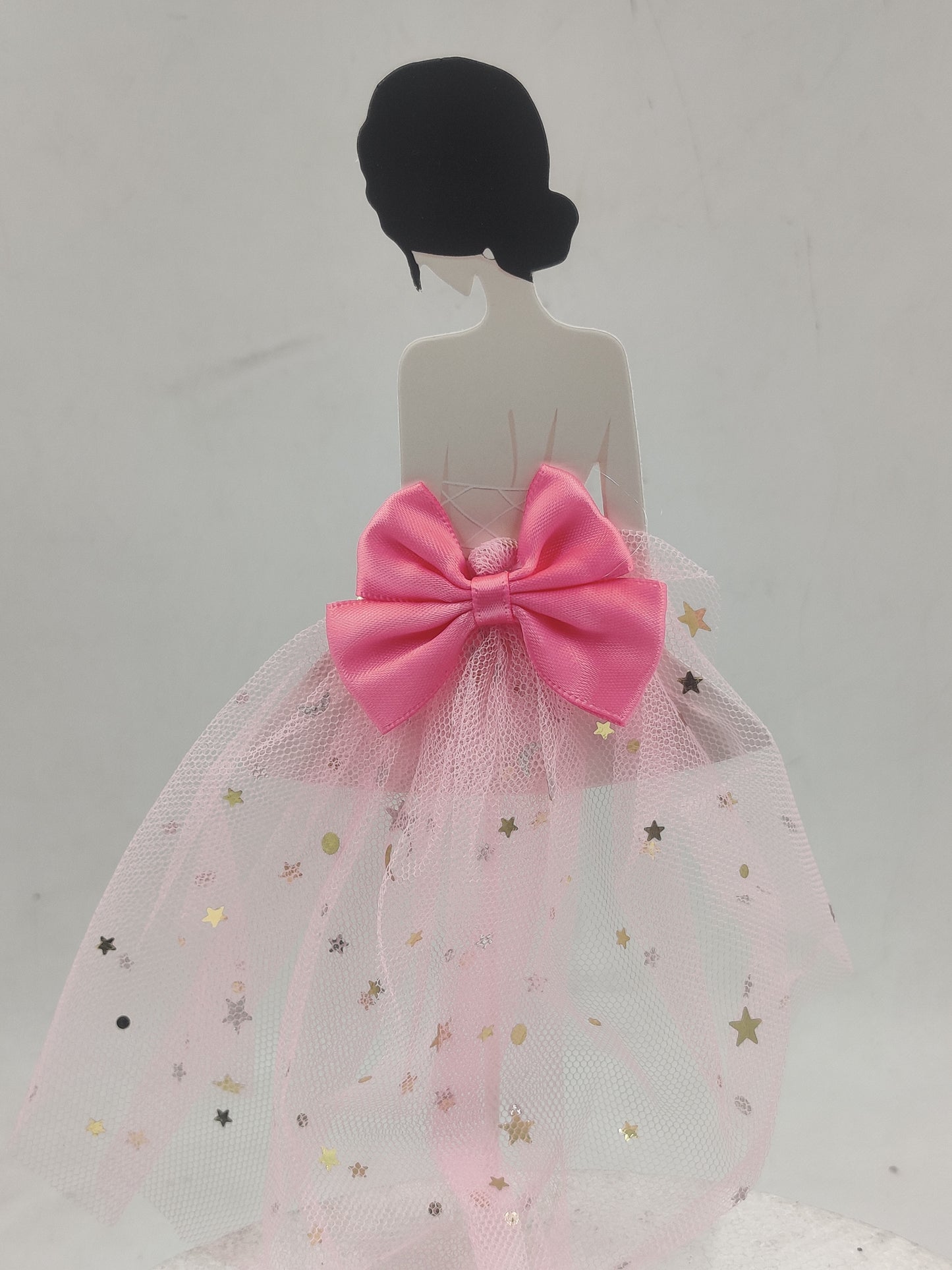 Princess Cutout with Pink Net Dress Cake Topper