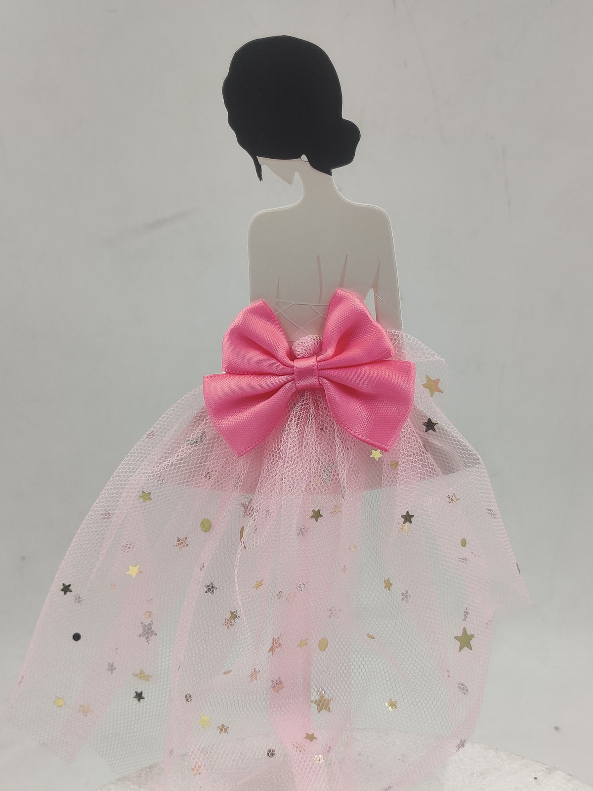 Princess Cutout with Pink Net Dress Cake Topper