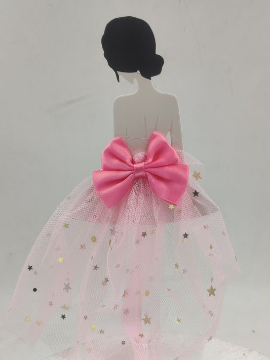 Princess Cutout with Pink Net Dress Cake Topper