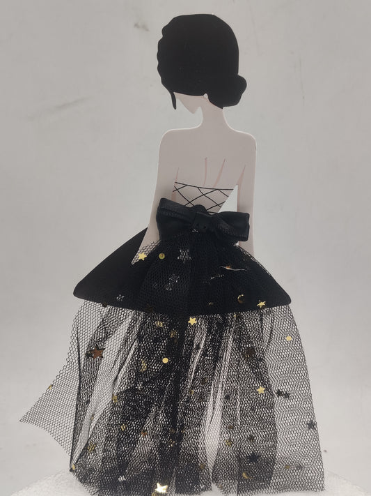 Princess Cutout with Black Net Dress Cake Topper
