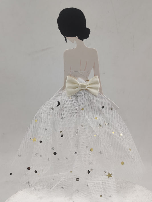 Princess Cutout with White Net Dress Cake Topper