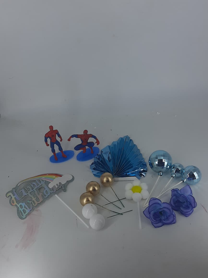 Spiderman Theme Birthday Cake Decoration Set Of 7