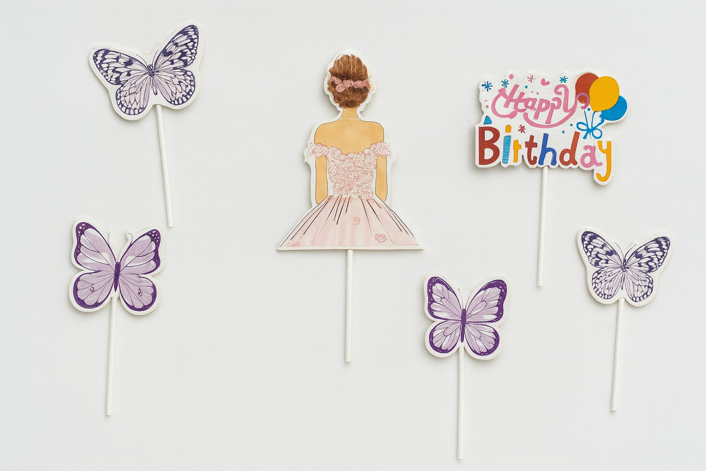 Princess Girl Purple Butterfly Cake Topper Set Of 6