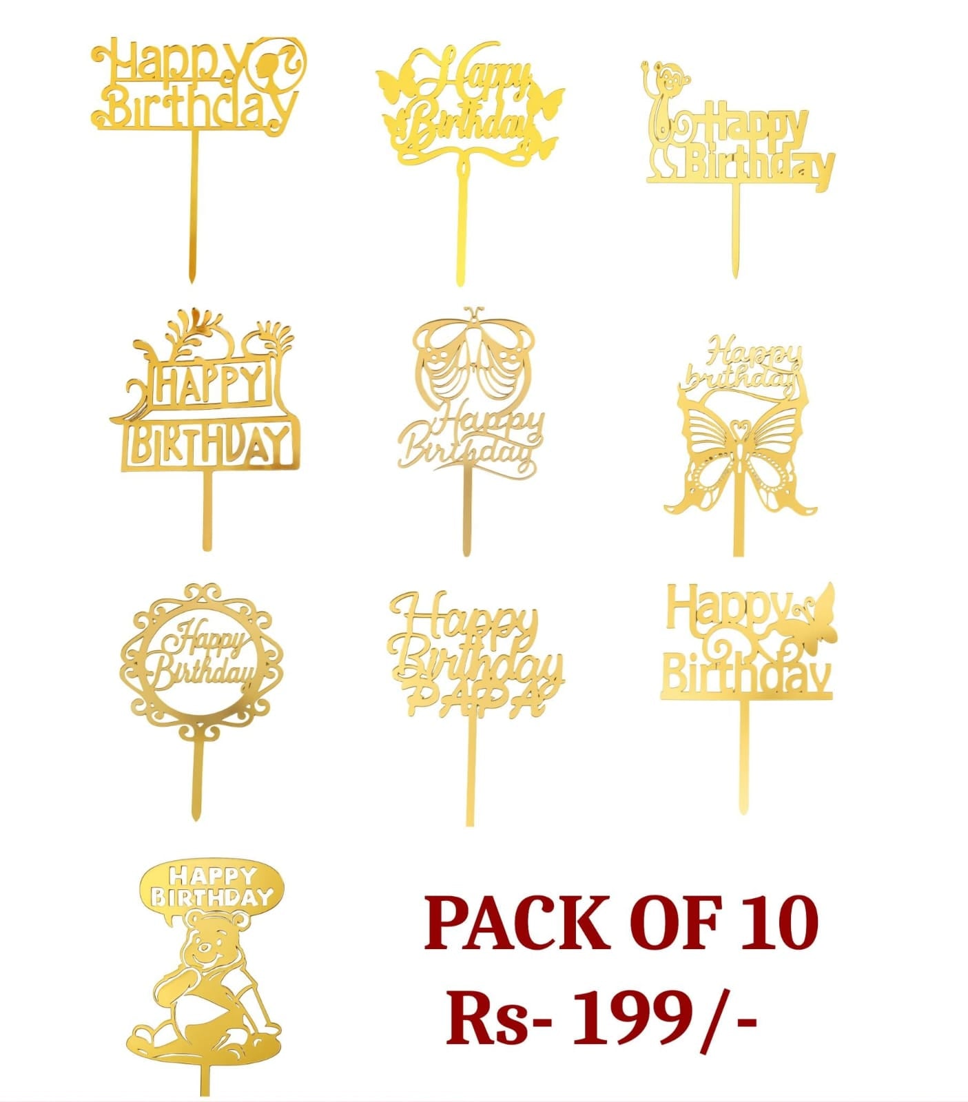 Happy Birthday Acrylic Topper Pack Of 10