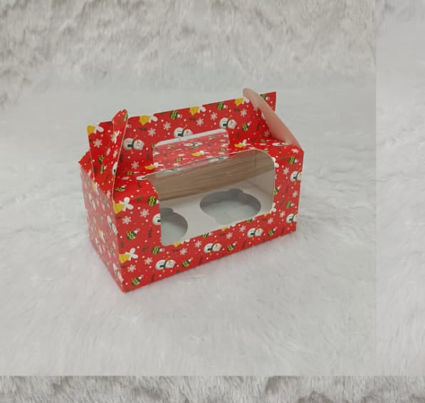 Xmas Red 2 Cupcake Box Size 7x3.5x3.25 Inch (Pack Of 10)