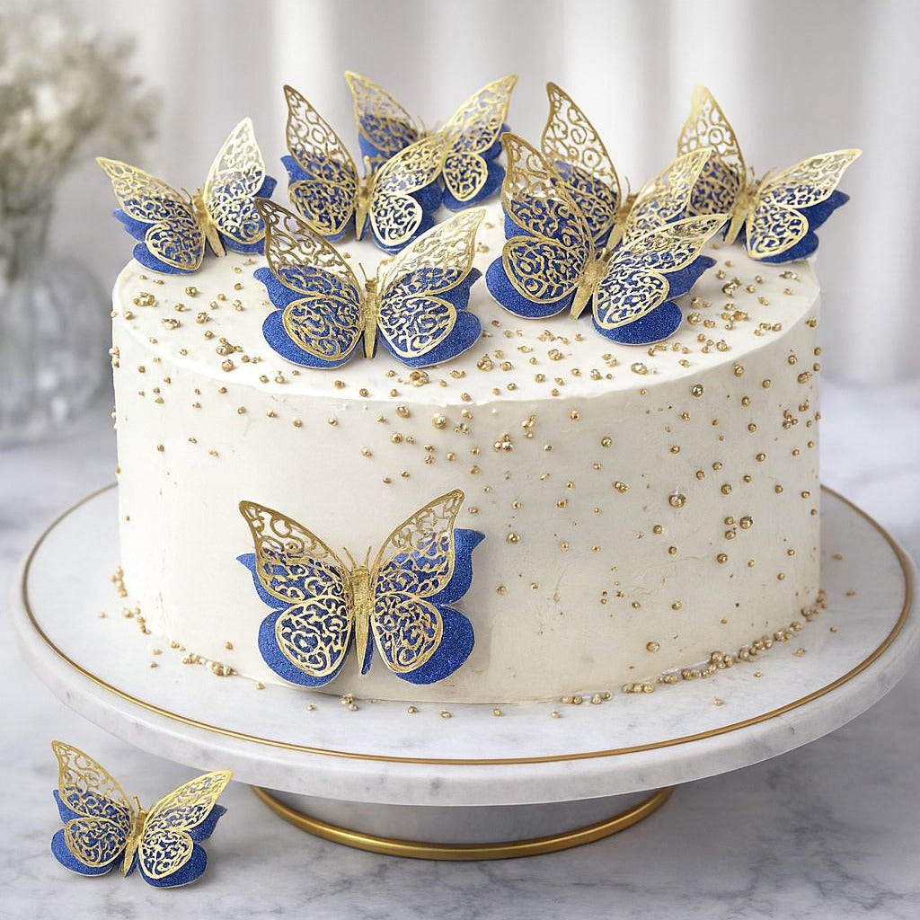 3D Blue Butterfly For Cake Decoration Pack Of 12