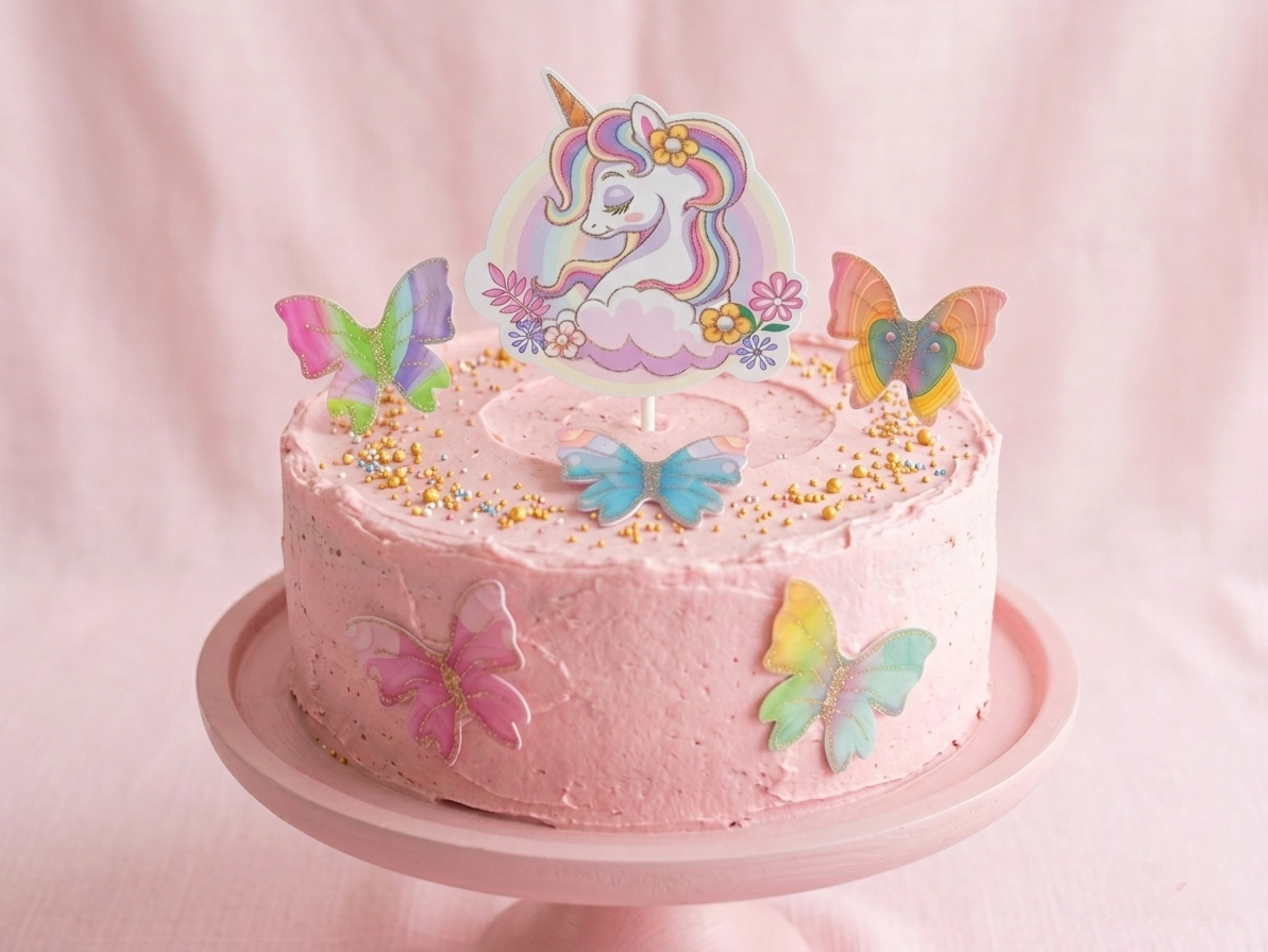 Unicorn glitter theme topper with butterfly set of 6