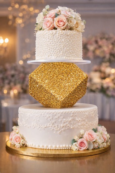 Golden Square Cake Spacer With Diamond Texture 6x6 inch