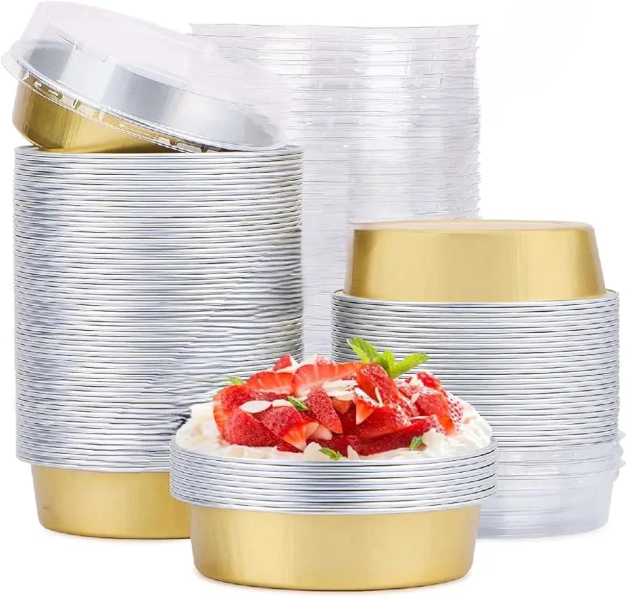 Aluminum Foil Round Desserts pans with Lids Pack of 10 size - 4.72 / 1.9
