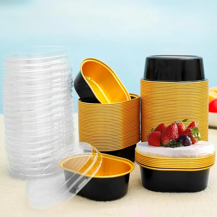 Aluminium foil Mini cupcake Pan with Lids Pack Of 10 size - Size: 3x2.2 Inch