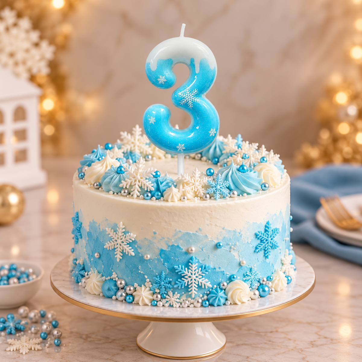 3 Number Blue Frozen Theme Candle for Cake Decoration