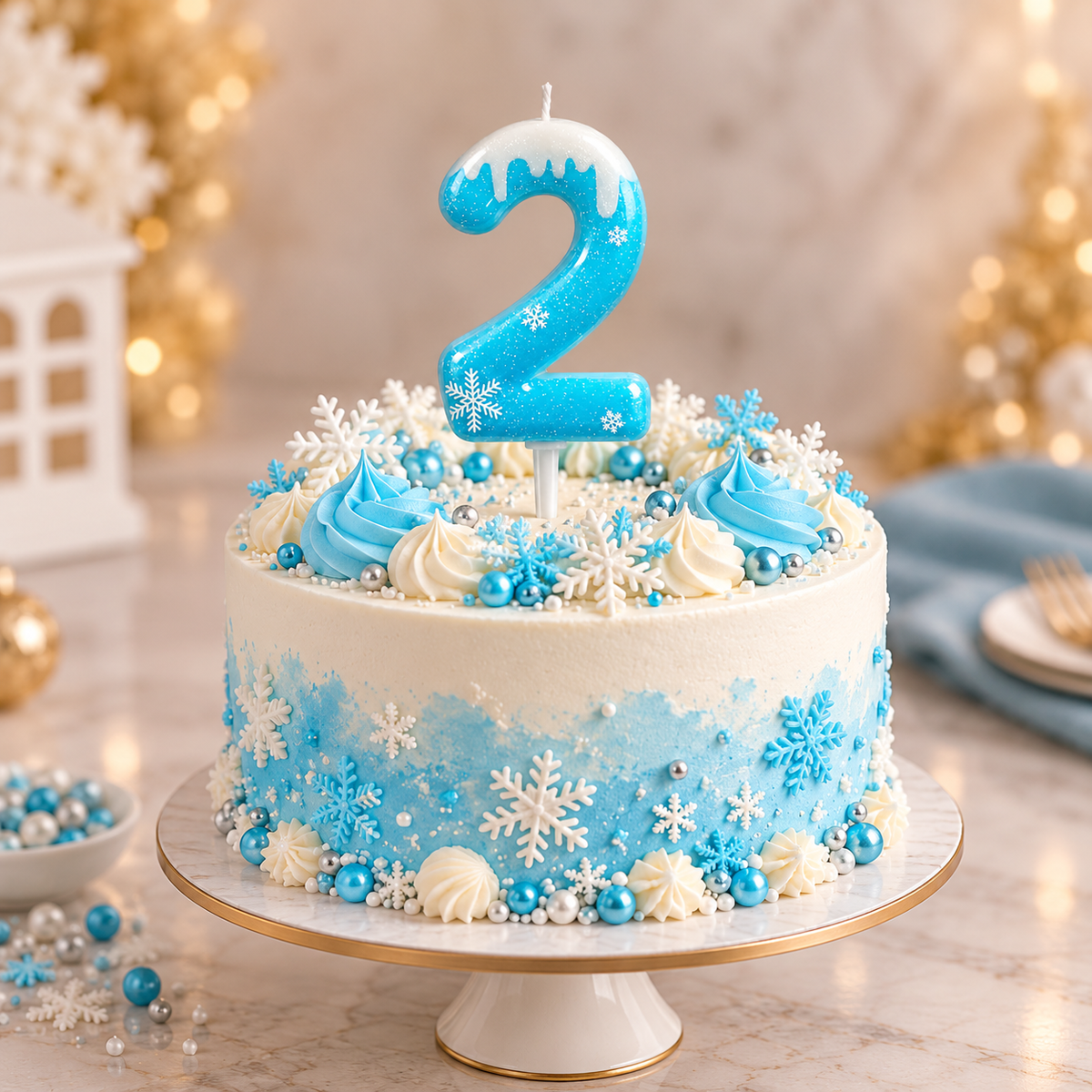 2 Number Blue Frozen Theme Candle for Cake Decoration