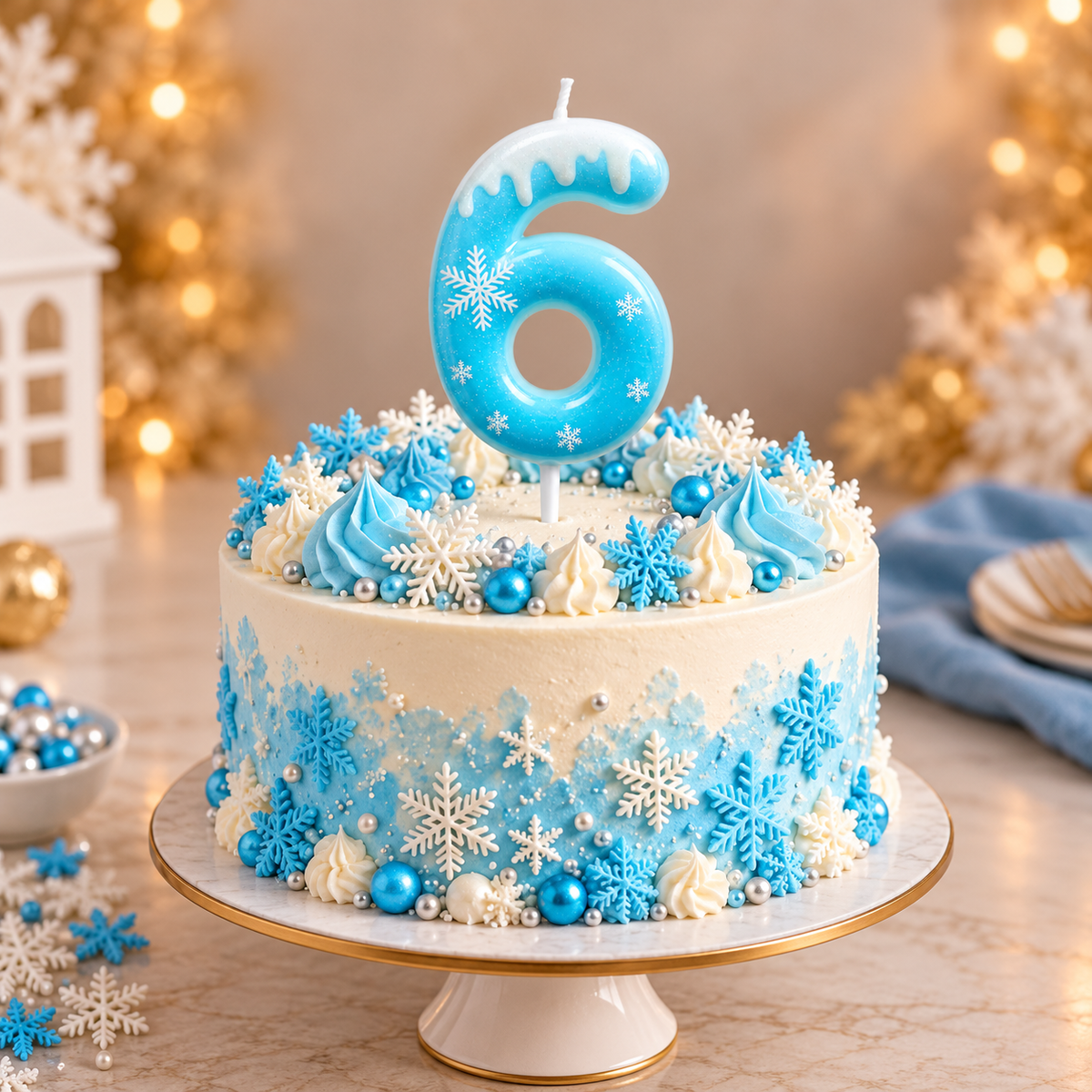 6 Number Blue Frozen Theme Candle for Cake Decoration
